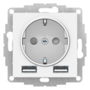 Розетка 1-я 16А + 2 USB A (5В/2,4А, 2х5В/1,2А) белый Schneider Electric Atlasdesign ATN000130 (ATN000130) 