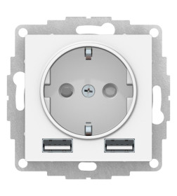 Розетка 1-я 16А + 2 USB A (5В/2,4А, 2х5В/1,2А) белый Schneider Electric Atlasdesign ATN000130