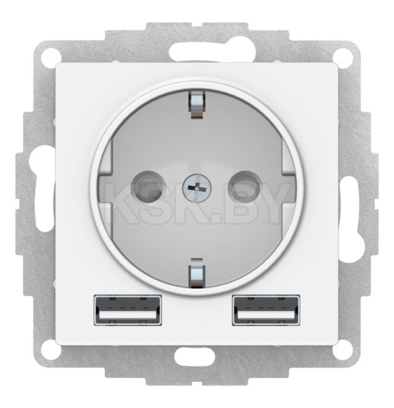 Розетка 1-я 16А + 2 USB A (5В/2,4А, 2х5В/1,2А) белый Schneider Electric Atlasdesign ATN000130 (ATN000130) 