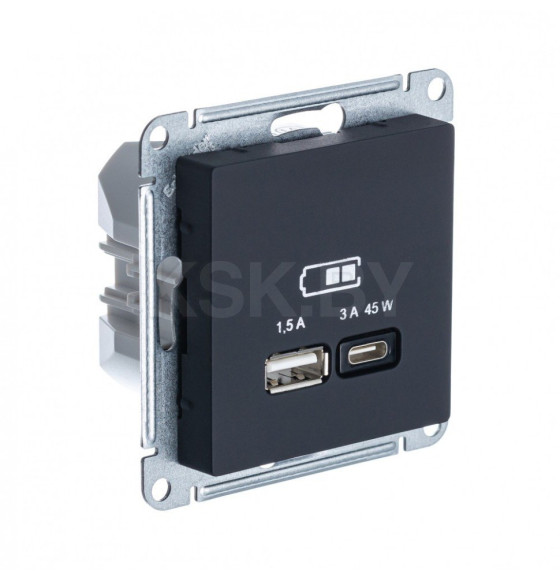 Розетка 2-я USB (A 1,5А + C 3А 45W) QC PD карбон Schneider Electric Atlasdesign ATN001029 (ATN001029) 