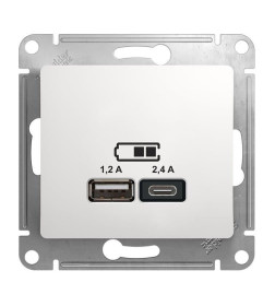 Розетка 2-я USB A+С, 5В/2,4 А, 2х5В/1,2 А белый Schneider Electric Glossa GSL000139