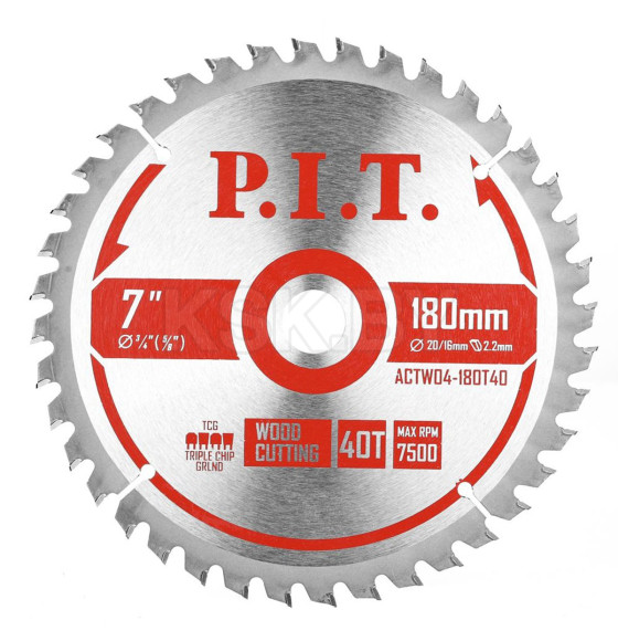 Диск пильный по дереву 180x40Tх20/16 мм P.I.T. ACTW04-180T40 (ACTW04-180T40) 