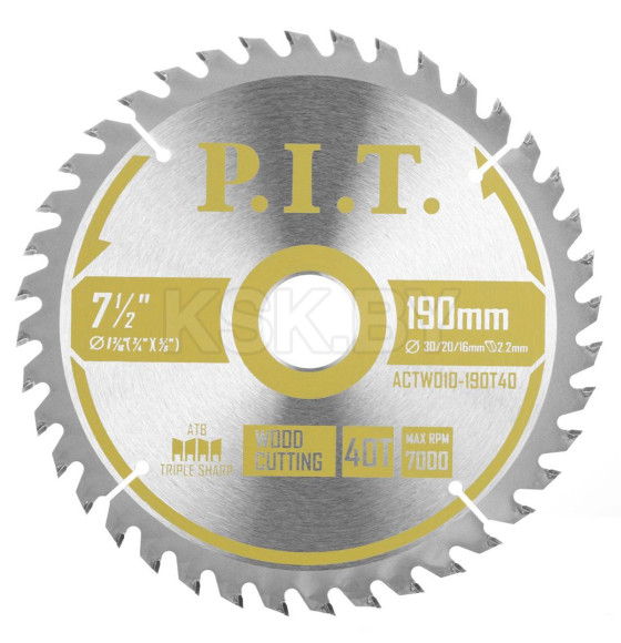 Диск пильный по дереву 190x40Tх30/20/16 мм P.I.T. ACTW10-190T40 (ACTW10-190T40) 