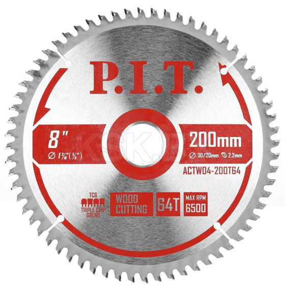 Диск пильный по дереву 200x64Tх30/20 мм P.I.T. ACTW04-200T64 (ACTW04-200T64) 