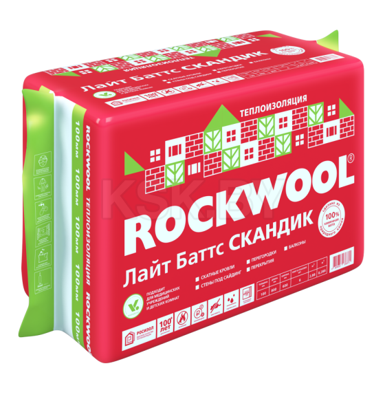 Утеплитель Rockwool СКАНДИК 800x600x100мм (1уп=2,88 м.кв)