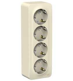 Розетка четверная c з/к и шторками открытой установки 16А молочный Schneider Electric Blanka