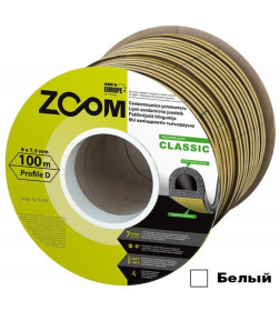 Уплотнитель дверной белый "D"  9х7,5мм  ZOOM CLASSIC