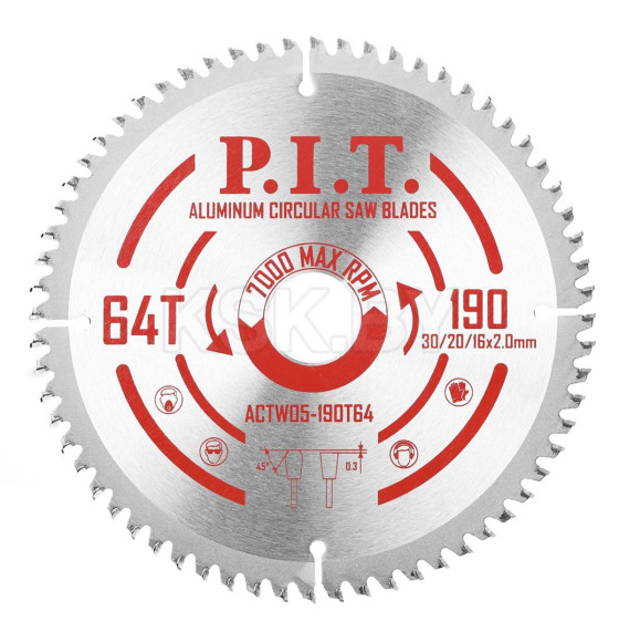 Диск пильный по алюминию 190x64Tх30/20/16 мм P.I.T. ACTW05-190T64 (ACTW05-190T64) 