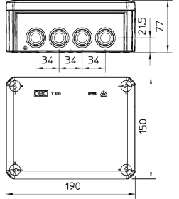 Коробка разветвительная для открытой установки Т160 190х150х77мм IP66 OBO-BETTERMANN