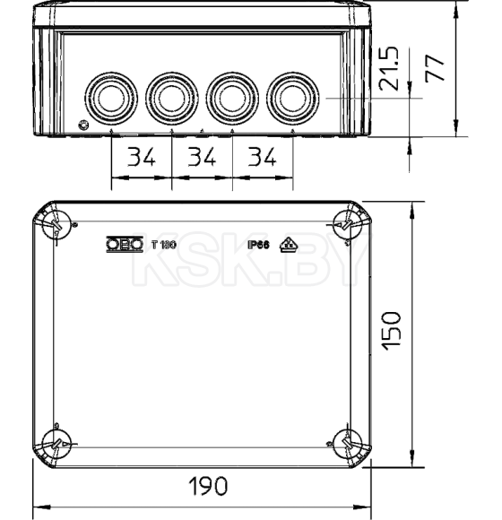 Коробка разветвительная для открытой установки Т160 190х150х77мм IP66 OBO-BETTERMANN (2007093) 