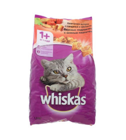 Корм сухой Whiskas для взрослых кошек с нежн. паштетом Говядина,  1,9 кг