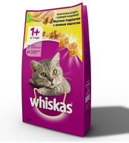 Корм сухой Whiskas для взрослых кошек с нежн. паштетом Курица, индейка  1,9 кг