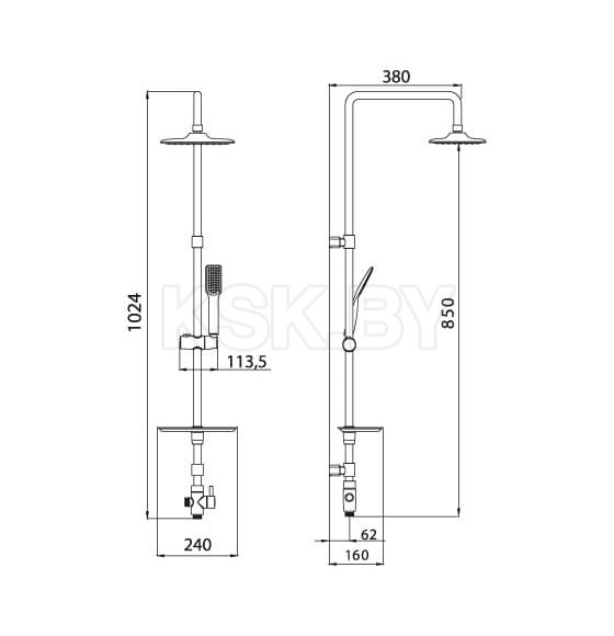 Душевая система без смесителя с верхней душевой лейкой "Тропический дождь" 150х190 мм, 1-функц. (LM8804C) 