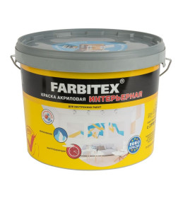 Краска акриловая внутр. FARBITEX интерьерная белоснежная, 13 кг