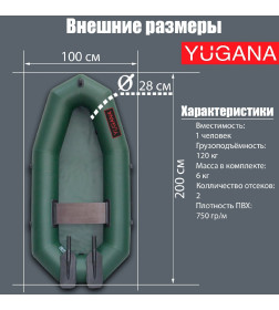 Лодка "YUGANA" R-195 с гребками, цвет олива 6630011