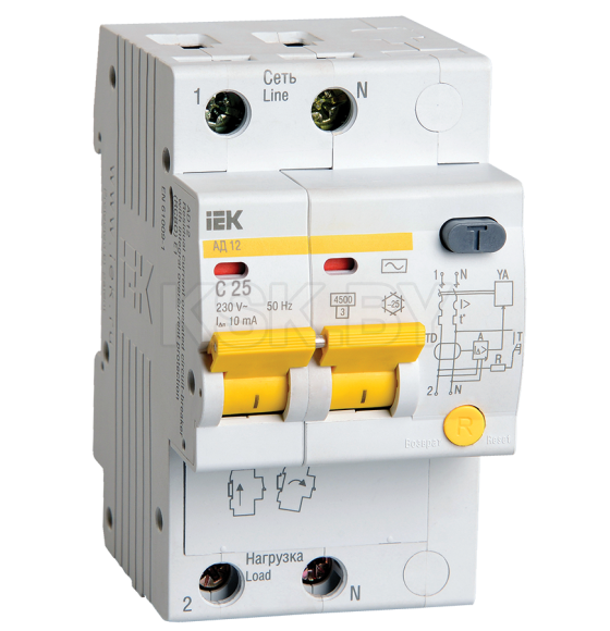 Дифференциальный автомат АД12 2Р 25А 10мА IEK MAD10-2-025-C-010 (MAD10-2-025-C-010) 