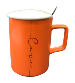 Кружка с ложкой и крышкой MUG-320 цвет МИКС