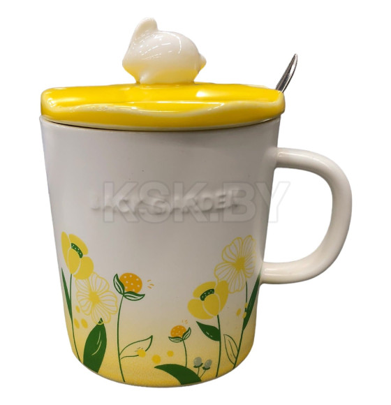 Кружка с ложкой и крышкой MUG-458 420мл  12х9,5х12,2см цвет МИКС (MUG-458) 