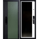 Дверь входная "Делла" Вудлайн олива,вставка черный кварц/Белый (зеркало),электронный замок Gimmel F50  (правая)  960х2050 мм