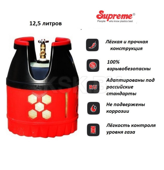 Баллон Композитный  газовый Supreme 12.5л. вентиль СНГ (SHELL),красный