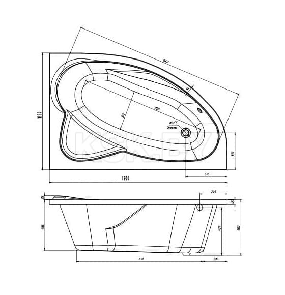 Ванна акриловая угловая 160х105 см Vento Spa Nika  левая 