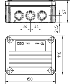 Коробка разветвительная для открытой установки Т100 150х116х67мм IP66 OBO-BETTERMANN