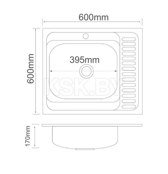 Мойка кухонная накладная РМС MG6-6060L  0.6мм (MG6-6060L) 