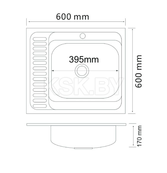 Мойка кухонная накладная РМС MG6-6060R  0.6мм (MG6-6060L) 