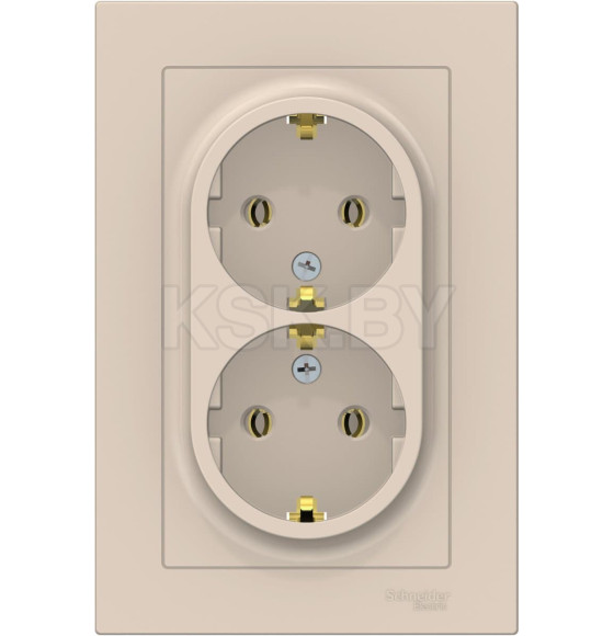 Розетка двойная c з/к бежевый Schneider Electric Atlasdesign (ATN000224) 