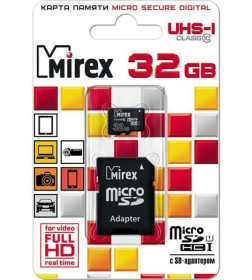 Карта памяти MicroSDHC 32Gb Class 10 (с адаптером) MIREX 13613-AD10SD32