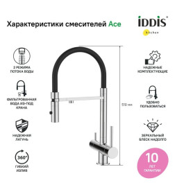 Смеситель для кухни, хром IDDIS Ace ACESBFFi05