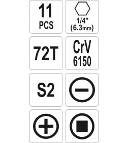 Набор бит с трещоткой 1/4" 11пр. YATO