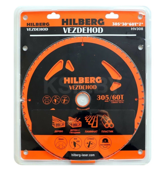 Диск пильный по дереву 305х60Тх30 мм 7º Hilberg Vezdehod HV308 (HV308) 