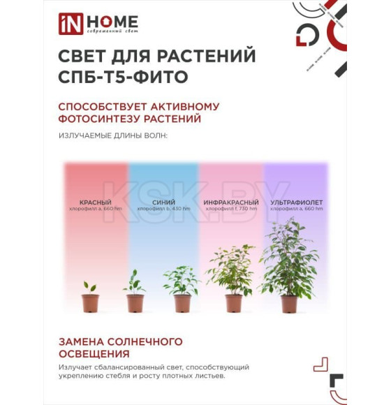 Светильник светодиодный СПБ-Т5-ФИТО сине-красный спектр 20Вт 1170мм IN HOME (4690612033112) 