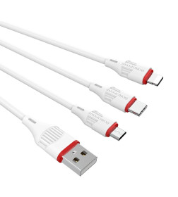 Кабель USB BOROFONE BX17 3в1 lightning, Micro, Type-c 1.0м, 2.4A белый