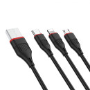 Кабель USB BOROFONE BX17 3в1 lightning, Micro, Type-c 1.0м, 2.4A черный (99376)