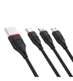 Кабель USB BOROFONE BX17 3в1 lightning, Micro, Type-c 1.0м, 2.4A черный