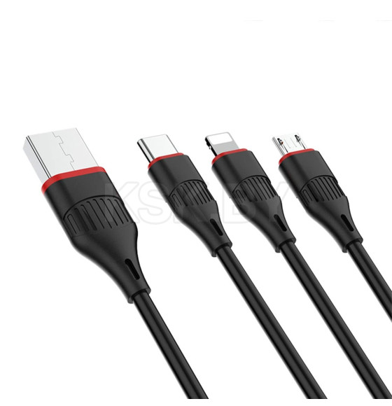 Кабель USB BOROFONE BX17 3в1 lightning, Micro, Type-c 1.0м, 2.4A черный (99376)