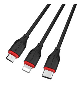 Кабель USB BOROFONE BX17 3в1 lightning, Micro, Type-c 1.0м, 2.4A черный