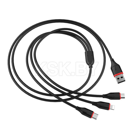 Кабель USB BOROFONE BX17 3в1 lightning, Micro, Type-c 1.0м, 2.4A черный (99376)