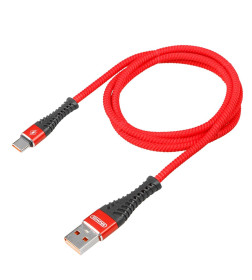 Кабель USB - Type-C 15W 3A SKYWAY в мягкой оплетке красный 1м