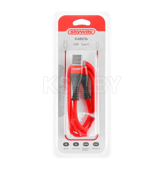 Кабель USB - Type-C 15W 3A SKYWAY в мягкой оплетке красный 1м (S09603009) 