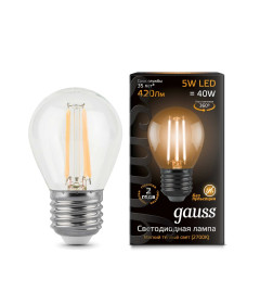 Лампа светодиодная, шар, E27, 5Вт, 220, 2700K, Filament Globe Gauss