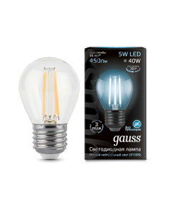 Лампа светодиодная, шар, E27, 5Вт, 220, 4100K, Filament Globe Gauss