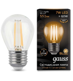 Лампа светодиодная, шар, E27, 7Вт, 220, 2700K, Filament Globe Gauss