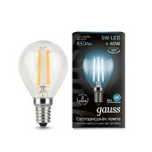 Лампа светодиодная, шар, Е14, 5Вт, 220в., 4100K, Filament Globe Gauss