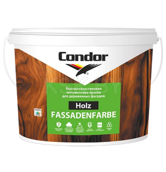 Краска в/д фасадная акриловая CONDOR Holz Fassadenfarbe TR белая,  2,4 кг