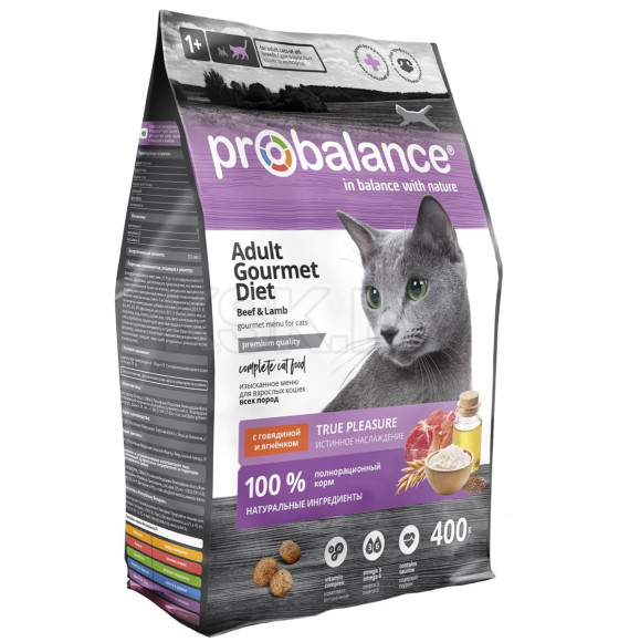 ProBalance 400гр Gourmet diet Корм сухой для взрослых кошек с говядиной и ягненком