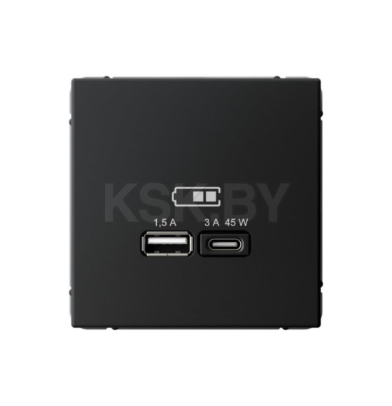 Розетка USB A + тип-C 45Вт высокоскор.заряд. QC, PD, механизм GAL001029 Systeme Electric ArtGallery Карбон (GAL001029) 