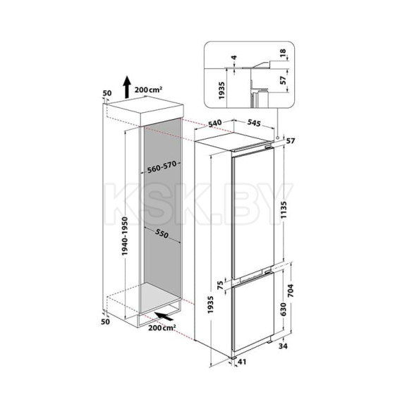 Встраиваемый холодильник Whirlpool WHC20 T593 P (WHC20T593P) 